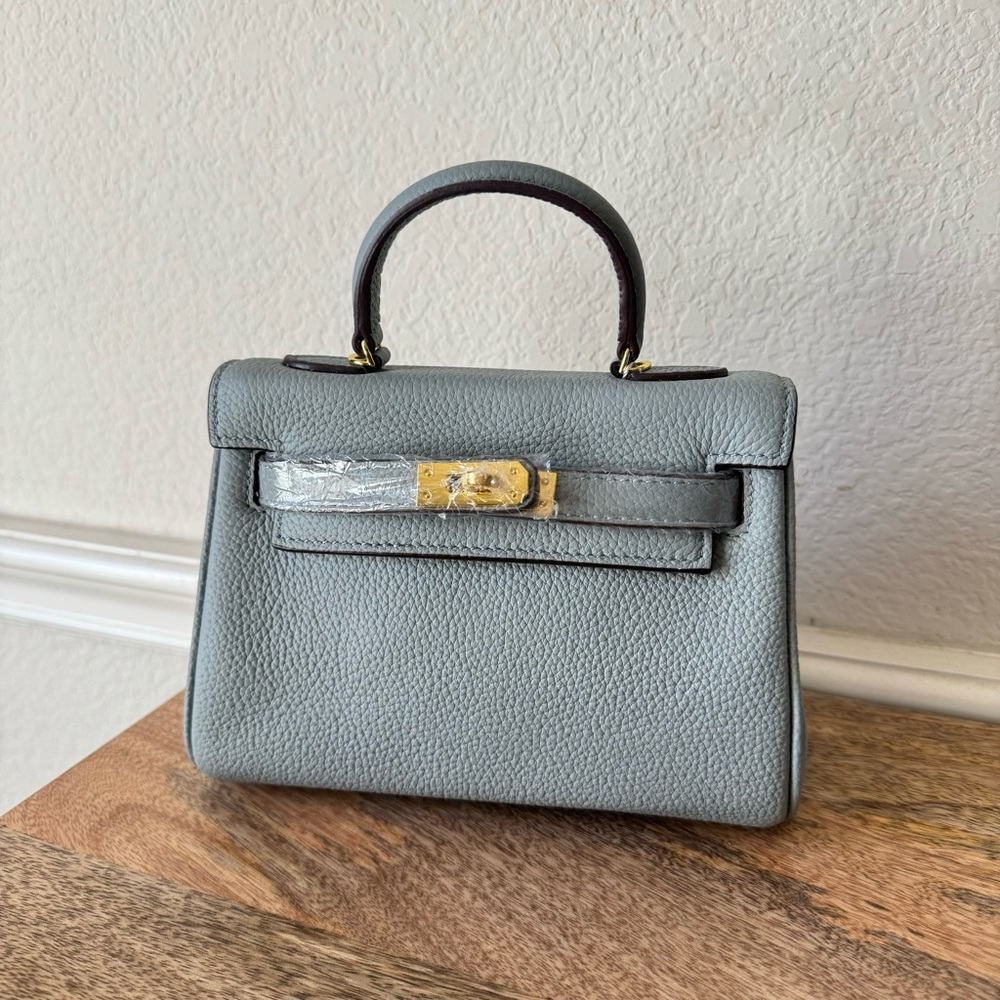 Light Blue Bleu Lin Mini KL 18 Leather Bag Crossbody Satchel Lock Key B9